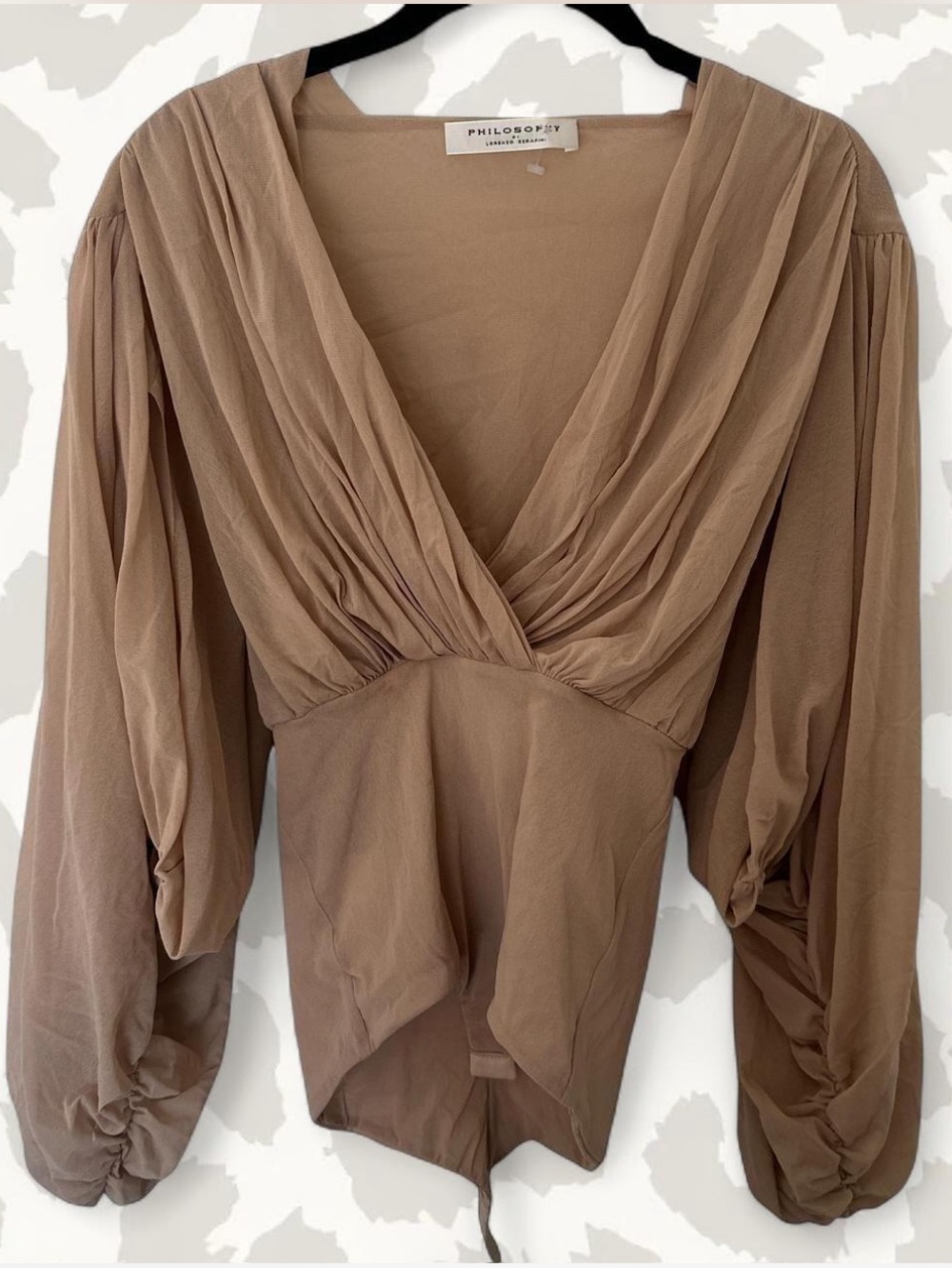 Philosophy di Lorenzo Serafini Taupe Draped V-Neck Blouse